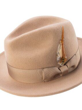 Montique Mens Fedora Hat H-60 Tan Wide Brim NWT